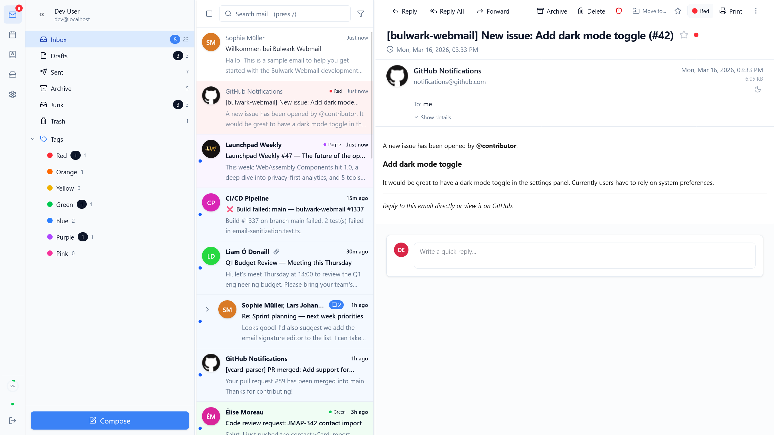 Inbox — light mode